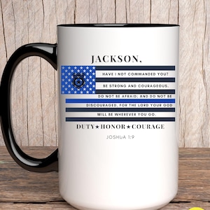 Christian Police promotion gift, Officer Graduation coffee mug, Faith based Joshua 1:9, Police academy, Rank Promotion, Police week