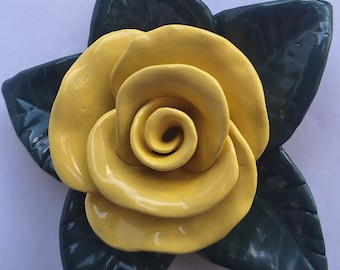 Ceramic Rose on Leaf Base