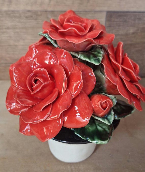 陶器製4本のバラの花束 | 花瓶用レセプタクルインサート(予約 陶器製4本のバラの花束 | 花瓶用レセプタクルインサート(予約