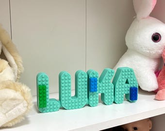 3D Gedrucktes Ziegel Namensschild, Lego Kompatibel, Kinderzimmer Dekor