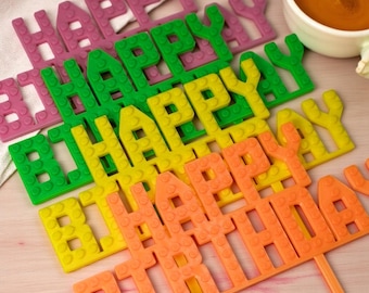Ziegel Geburtstag Cake Topper, Benutzerdefinierte LEGO Kompatibel Party Decor