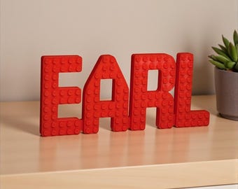 Benutzerdefinierte Lego kompatible Namensschild, Ziegelbuchstaben Kinderzimmer Dekor, personalisiertes Geschenk, Spielzimmer Wandkunst, Schreibtisch Namensschild, Ziegelstein-Dekor