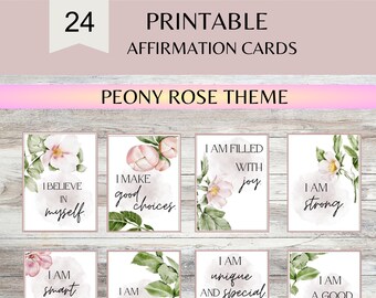 Tarjetas de afirmación para adultos y adolescentes, para imprimir, con peonías y rosas