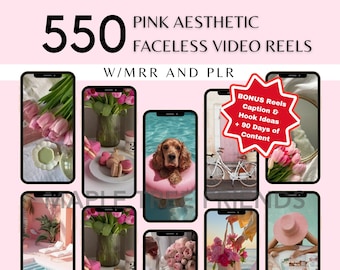 550 videos de historias sin rostro con estética rosa Imágenes Derechos de reventa maestra (MRR) y derechos de marca privada (PLR) Producto digital