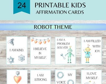 Tarjetas de afirmación para niños, imprimibles, robot
