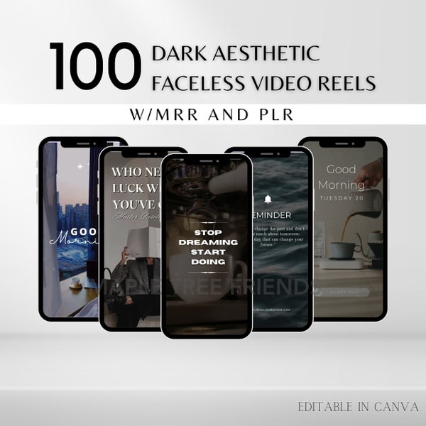 100 Dark Aesthetic Reel Story Video Master Derechos de reventa (MRR) y derechos de etiqueta privada (PLR) Producto digital
