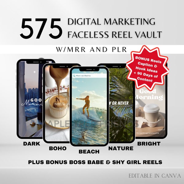 The Faceless Reels Vault with Master Resell Rights (MRR) and Private Label Rights (PLR) with Bonus 90 Days of Content + Hooks & Captions