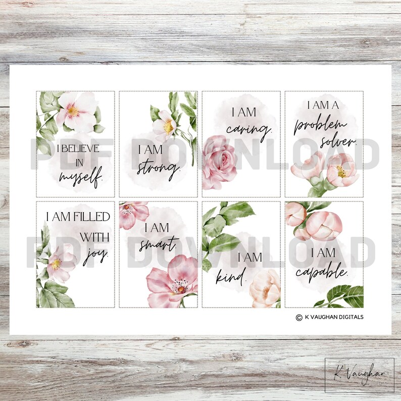 Affirmation Cards Adults Teen Printable Peony Rose - Etsy