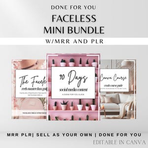 May include: A digital product bundle for social media marketing, featuring three pink and white Canva templates with the titles "The Facek reels masterclass guid", "90 Days social media content", and "Canva Course crush course guide".