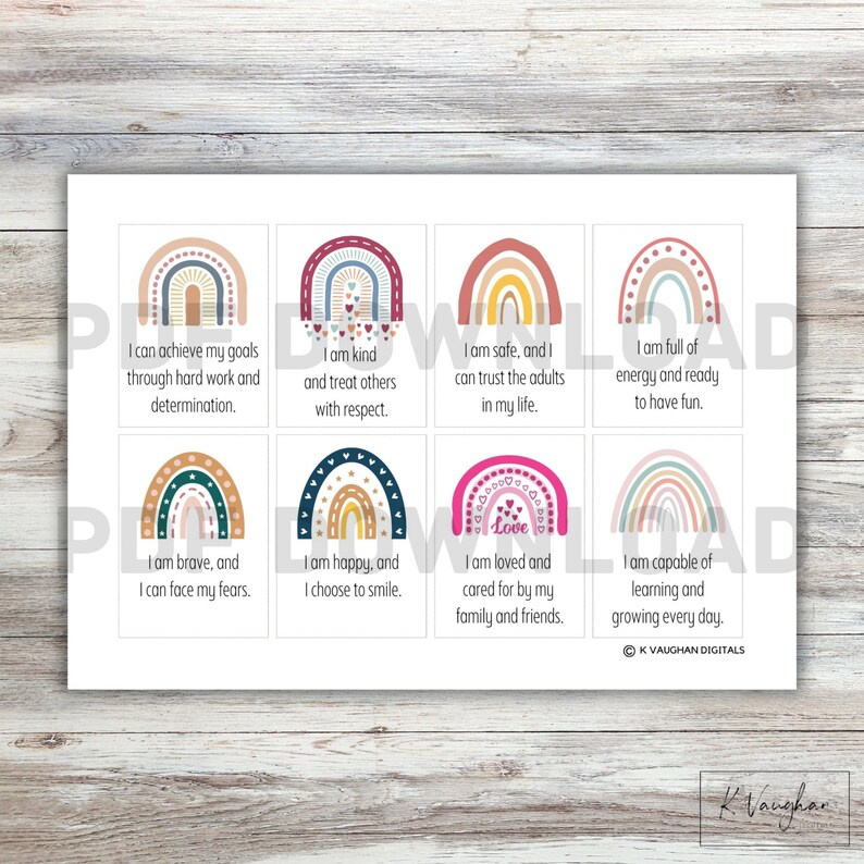 Affirmation Cards Teen Printable Boho Rainbow - Etsy