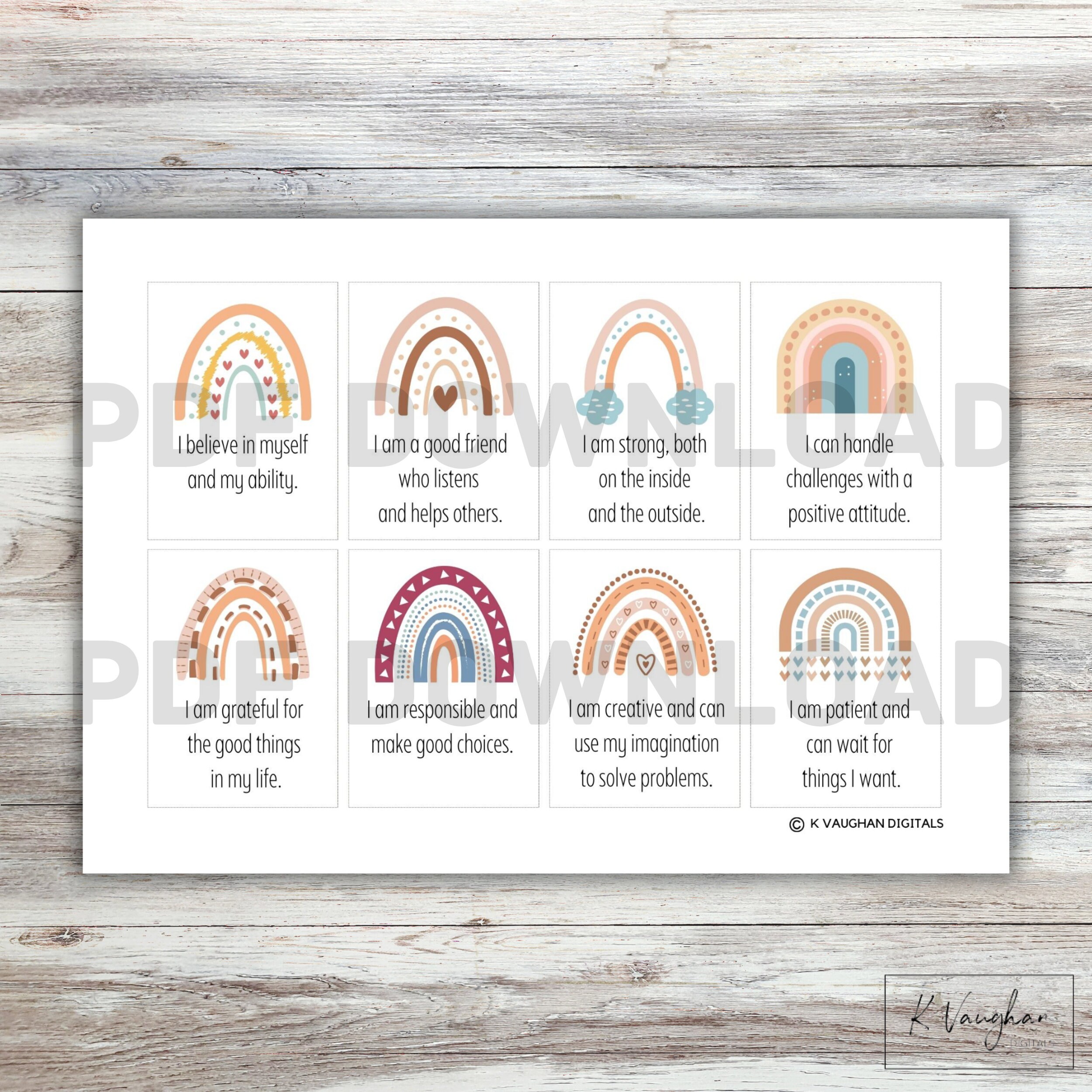 Affirmation Cards Teen Printable Boho Rainbow - Etsy