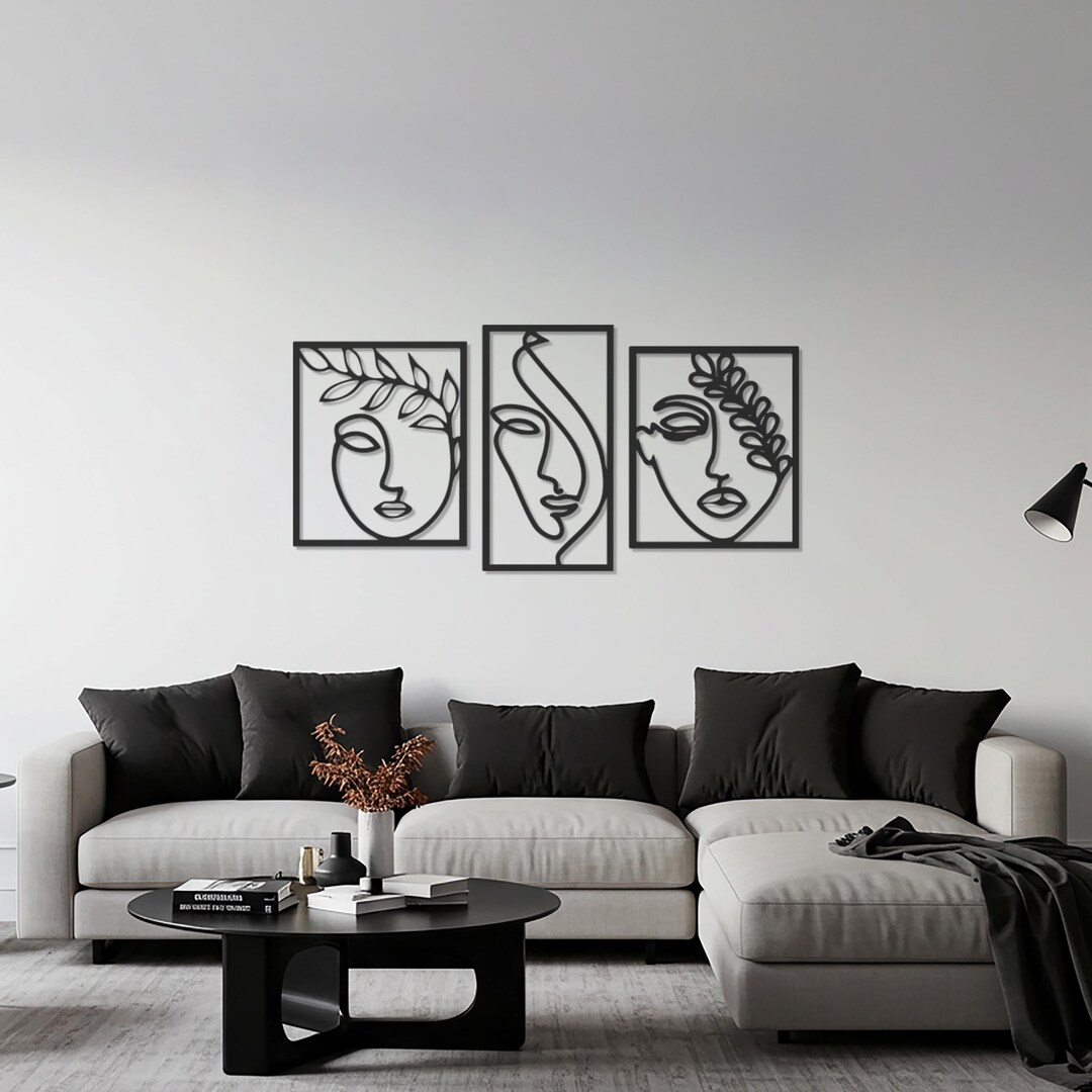 Abstract Face Line Metal Wall Art Set of 3, Modern Minimalist Woman ...