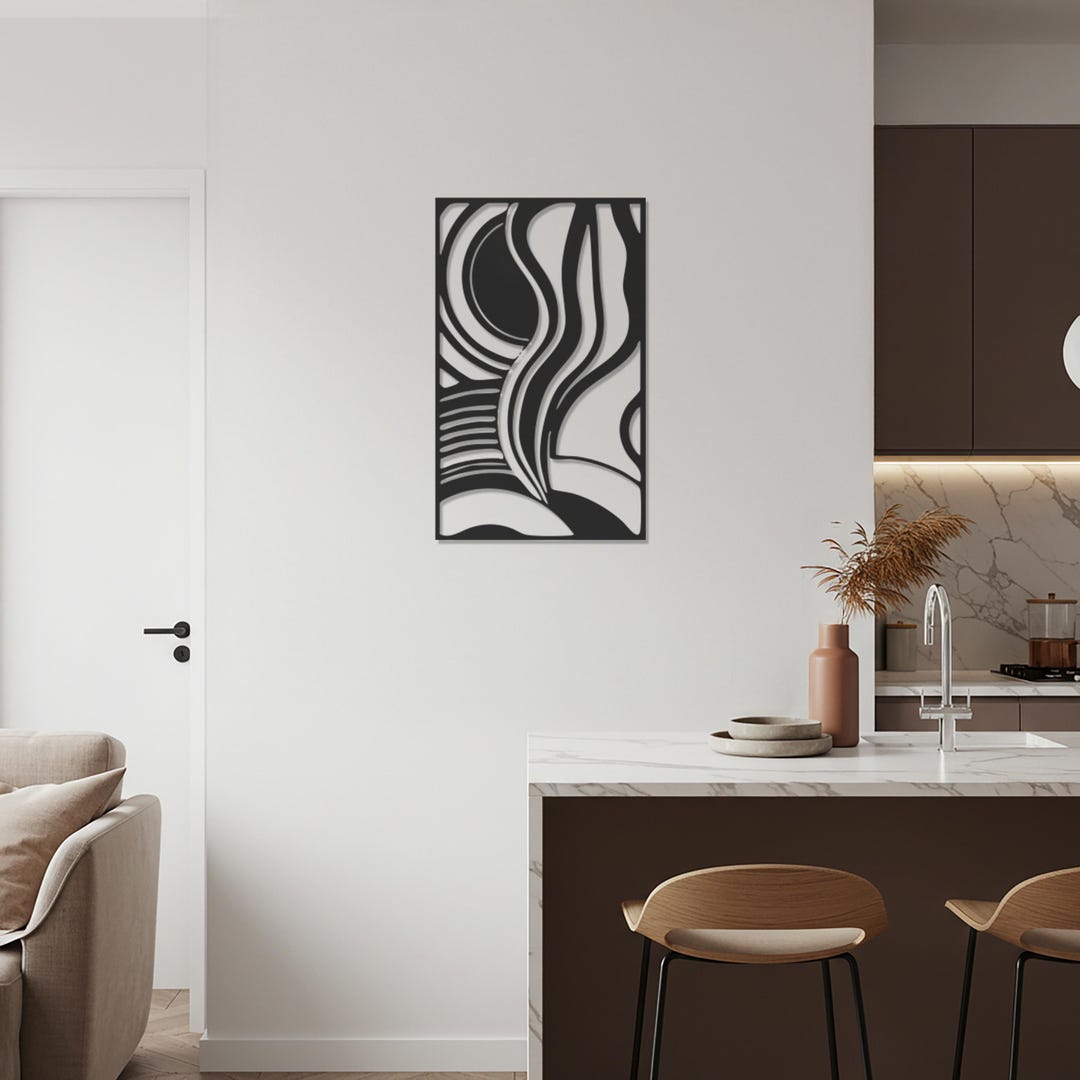 Abstract Line Metal Wall Art Panel, Modern Minimalist Wall Decor for ...