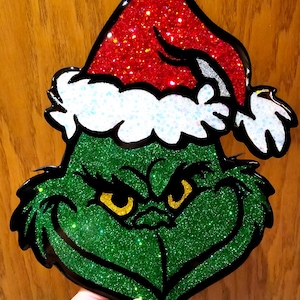 Sparkly Grinch Wall Art With Epoxy Resin Finish, Grinch gifts, Grinch Ornaments, Grinch picture, The grinch, Christmas gifts, Gifts for her