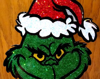 Sparkly Grinch Wall Art, Epoxy Resin Christmas Decor