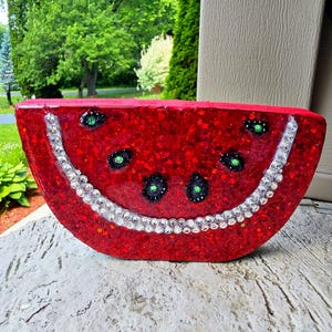 Watermelon art with rhinestones, glitter and epoxy resin finishing, Watermelon wall art, Watermelon decor, Watermelon gifts, Kitchen decor