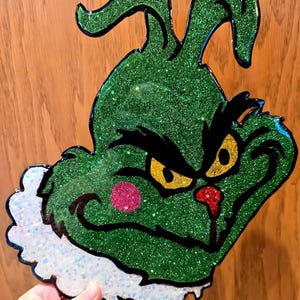 Glittery Grinch Wall Art With Epoxy Resin Finish, Grinch gifts, Grinch ornaments, Grinch face, Grinch wall decor, Grinch sign,  Grinch art