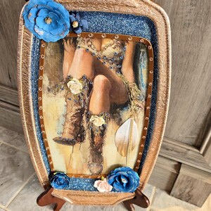 Cowgirl Tray Wall Art With florals,gemstones, leather, glitters, feather and epoxy resin finishing,  Cowgirl decoration, Cowgirl art