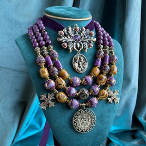Oranta Vine Set – Dukach Holy Family, ethnic handmade necklace, Ukrainian jewelry, ceramic beads, folk gift for her