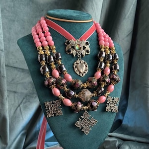 Ukrainian necklace set «Vyshyvanka» – Handmade Ceramic Beads & Brass Dukach – One of a Kind – Traditional Jewelry – Ukrainian necklace