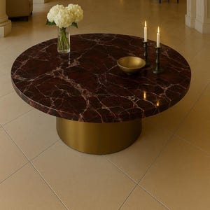 Rosso Lavanto Coffee Table & End Table, Bed side Table, CornerTable, Accent Table,living room furniture With Golden Base, 30&quot; Diameter Table