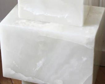 Natural White Onyx Cube Table: Handcrafted Plinth Pedestal