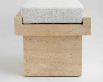 Natural Travertine Stool, Marble Handmade Stool Will cushion, Green Stone Stool, Accent Stool,luxury Minimalist Home Decore