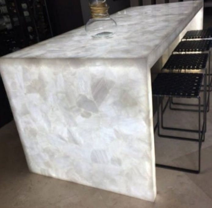 White Quartz Kitchen & Bar Counter Top, Onyx Dining Table, Bathroom Top, Corner Table , Quartz Cube Only table top Dining tableMatcha Bowl