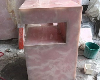Matcha BowlPink Onyx Side Table & End Table, Onyx Bed side Table, Corner Table, Onyx Plinth ,Marble Night Stand,Solid Natural Stone Table