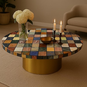 Edelstein Couchtisch Beistelltisch, Nachttisch, Ecktisch, Akzenttisch, Wohnzimmermöbel mit goldener Basis, 30 &quot;Durchmesser Tisch