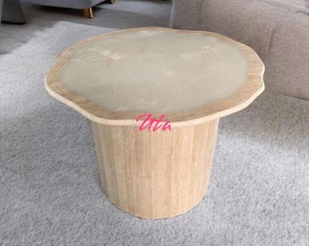 Travertine & Onyx Coffee Table: Handcrafted Accent Table
