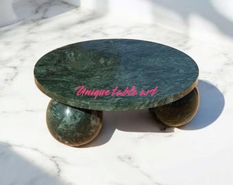 Mesa de centro de mármol verde hecha a mano / Mueble moderno de piedra redonda