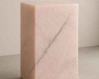 Kubustafel natuurlijk roze onyx: handgemaakte sokkel