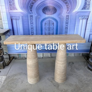 Matcha BowlTravertin consoletafel en roeststenen haltafel, entreetafel, accenttafel, nachtkastje, hoektafel, slaapbank