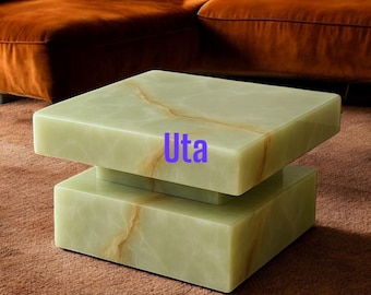 Handcrafted Onyx Coffee Table, Accent End Table, Polished Stone