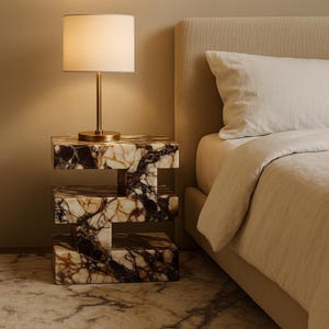 Calacatta Viola marmor sidobord, modernt kub sidobord, 30 cm handgjort