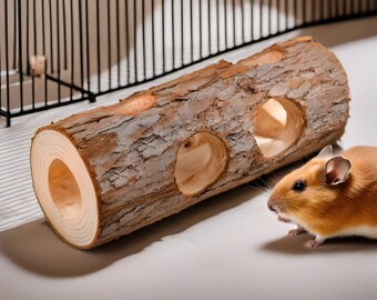 Natural Wood Branch Hamster tunnel - Wood tunnel for Mice, Mouse or Small Rabbits - Hamster Chew Stick Toy - Hollow Wood Branch for Hamster