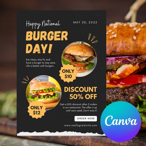 Shopping Sale Offer Template - Discount Template for Restaurants - Editable and Printable Special Offer Template for Fast Food Diner
