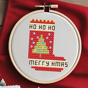 Christmas Cross Stitch Pattern, Stocking Counted Cross Stitch Pattern, Gift Stocking, PDF Instant Download, Xmas Ornament, Holiday Decor DIY