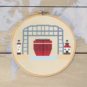 Minnesota Cross-Stitch Pattern, Duluth Cross-Stitch, Counted Cross Stitch Pattern, Lift Bridge Duluth, Lake Superior, Digital PDF Pattern