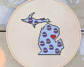 Michigan Cross Stitch Pattern, Instant PDF Download, Counted Cross Stitch Michigan, USA State Outline, Michigan DIY Home Decor, X Stitching