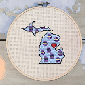 Michigan Cross Stitch Pattern, Instant PDF Download, Counted Cross Stitch Michigan, USA State Outline, Michigan DIY Home Decor, X Stitching