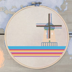 Easy Cross Stitch Pattern, Netherlands Cross Stitch Pattern, Instant PDF Download, Counted Cross Stitch Windmill, Holland Cross Stitch, DIY