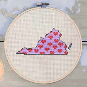 Virginia Cross Stitch Pattern, Instant PDF Download, Counted Cross Stitch, USA State Outline, Home Decoration Idea, Virginia Embroidery Gift