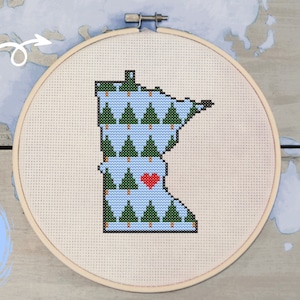 Korsstygnsmönster i Minnesota, räknat korsstygnsmönster i Minnesota, direkt PDF-nedladdning, disposition för USA:s delstat, BONUS Minnesota konstdekor