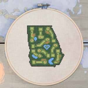 Georgia Cross Stitch Pattern, Golf Cross Stitch, Counted Cross Stitch, PDF Downloadable Pattern, DIY Gift Idea, Cross Stitch Golf Course