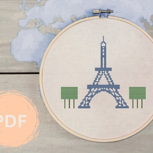 Cross Stitch Eiffel Tower, Paris Cross Stitch, Printable PDF Pattern, Paris France Travel, Easy Simple France, Modern Vintage Paris Wall Art