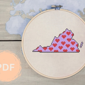 Virginia Is For Lovers Cross-Stitch Pattern | PDF Download | Designed for 14-Count Fabric with 7-8 Inch Hoop