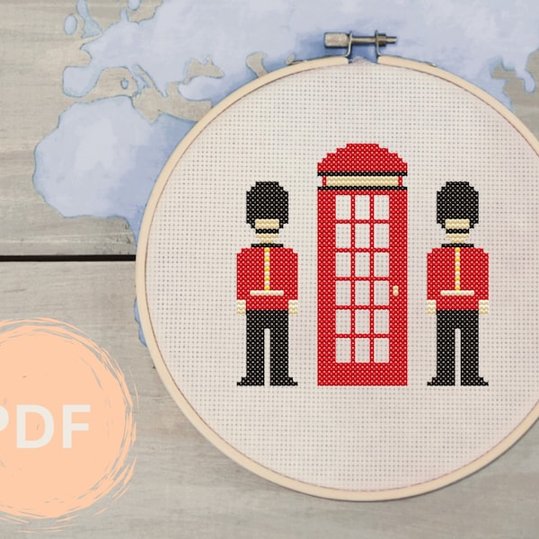 Beginner Iconic London Cross-Stitch Pattern | 14-count Fabric with 7-8" Hoop | Instant PDF Download | Learn to X-Stitch