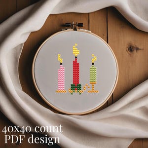 Christmas Cross Stitch Pattern, Instant PDF Download, Candle Cross Stitch, Holiday Pattern, Home Decoration, Easy Cross Stitch, DIY Ornament